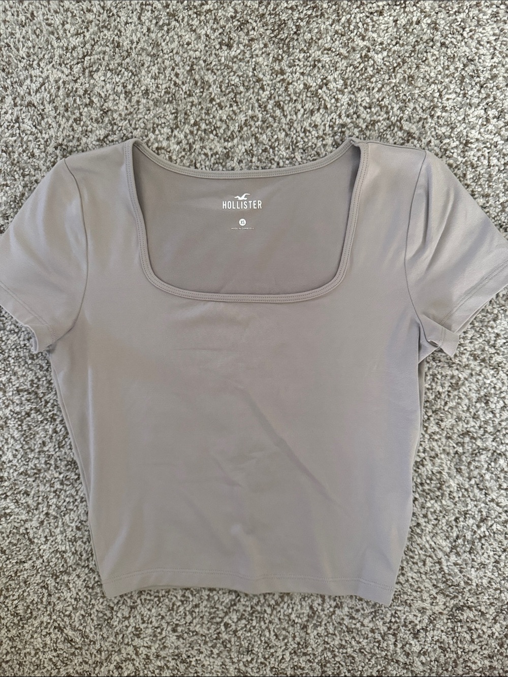 Hollister Taupe Square-Neck Short Sleeve Crop Tee